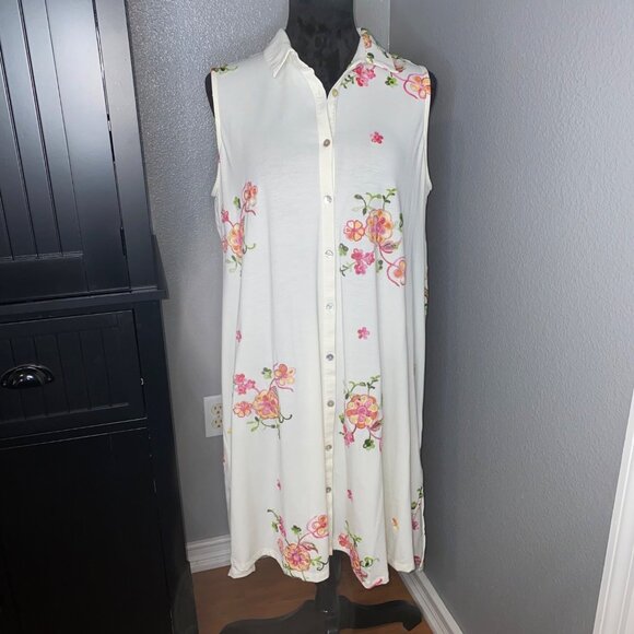 figueroa & flower Dresses & Skirts - Figueroa & Flower Shirt Dress L Floral Embroidered Boho Resort Cottagecore Flowy